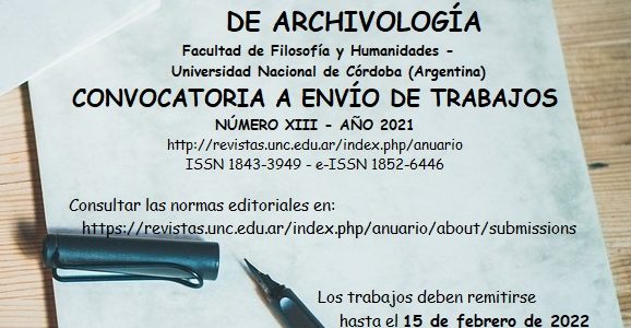 Convocatoria a publicar – Anuario Escuela de Archivología Convocatoria a publicar – Anuario Escuela de Archivología