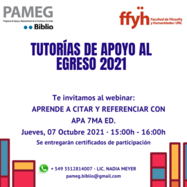 Webinar: Aprende a citar y referenciar con APA 7° Edición – 07 de Octubre