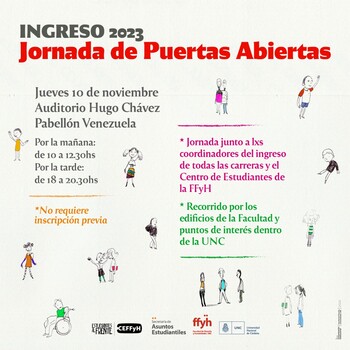 Jornada de Puertas Abiertas FFyH – 10 de Noviembre – Ingreso 2023 Jornada de Puertas Abiertas FFyH – 10 de Noviembre – Ingreso 2023